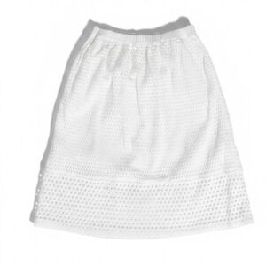 J.Crew Womens White Cotton Geometric Eyelet Midi Skirt Elastic Waist Size 4‎ (B)